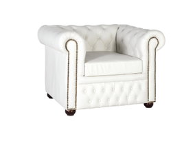 GINER Y COLOMER Sillón Chester uniplaza tapizado en piel natural acabado blanco